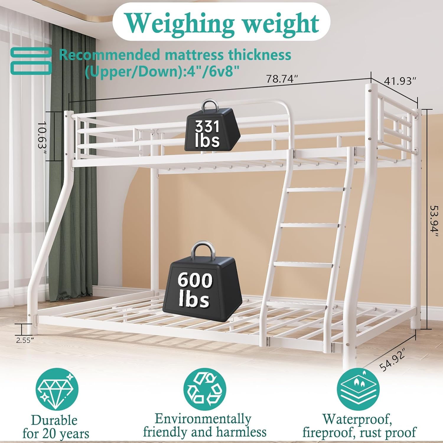 🛏️ Kids Bunk Bed with Removable Guardrail – Low Profile & Safe Sleeping for Children 🌈✨