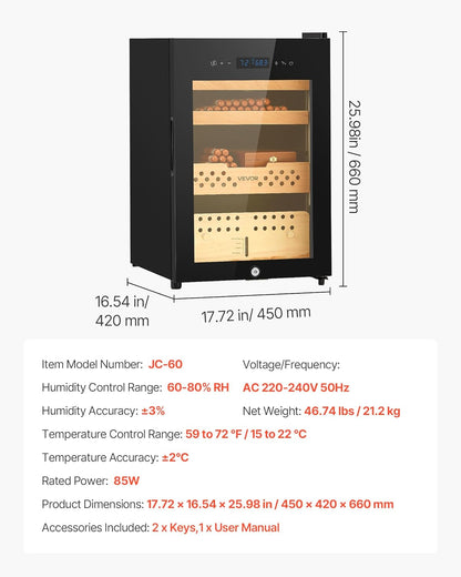 🌡️ Electric Humidor Cabinet – 400 Cigar Capacity with Adjustable Temp & Humidity Control 🍂🔒