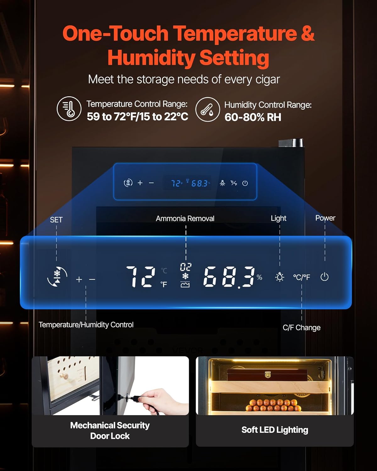 🌡️ Electric Humidor Cabinet – 400 Cigar Capacity with Adjustable Temp & Humidity Control 🍂🔒