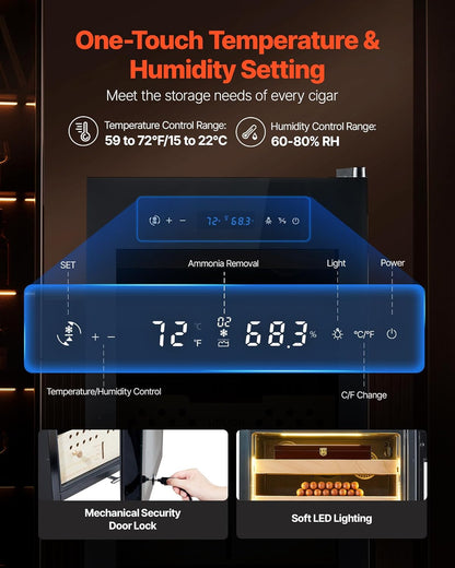 🌡️ Electric Humidor Cabinet – 400 Cigar Capacity with Adjustable Temp & Humidity Control 🍂🔒