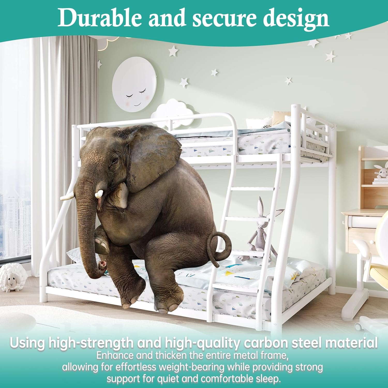 🛏️ Kids Bunk Bed with Removable Guardrail – Low Profile & Safe Sleeping for Children 🌈✨