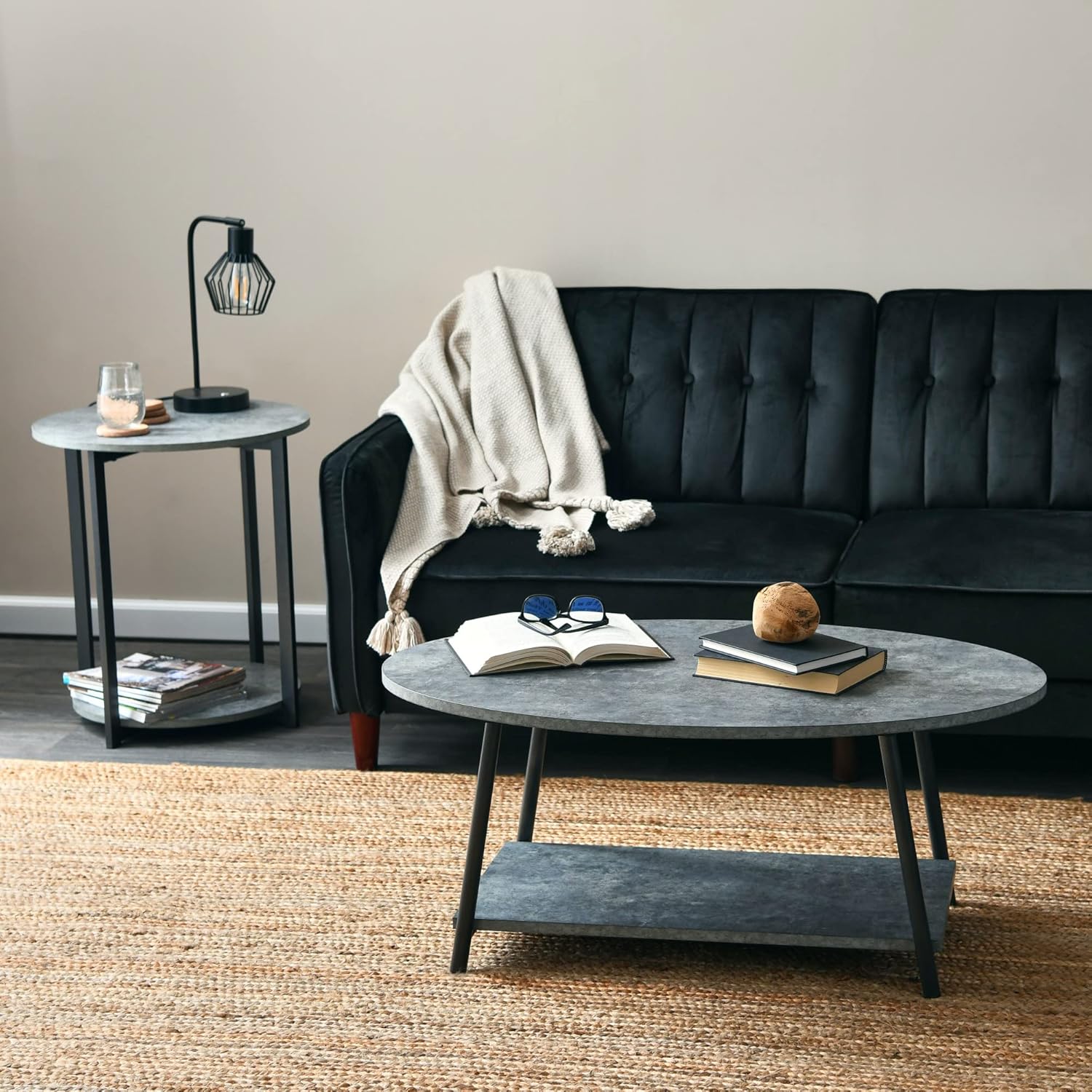 ✨ Modern Slate Style Coffee Table – Industrial Concrete Look Side Table 🏡🖤
